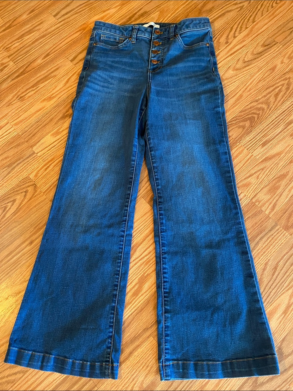 LC Lauren Conrad Dark Blue Super High-Rise Flare Button-Fly Jeans-6 Denim Trendy